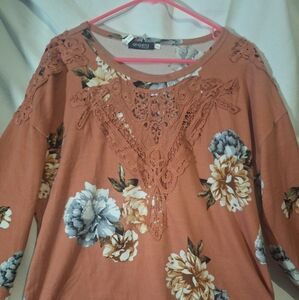 Angela Women's Terracotta Floral Lace Top